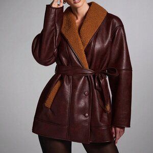 Burgundy Casual Women's Faux Leather Coat